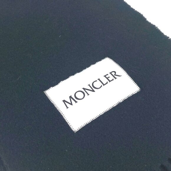 MONCLER logo fringe Scarf wool Black/White - Picture 12 of 14